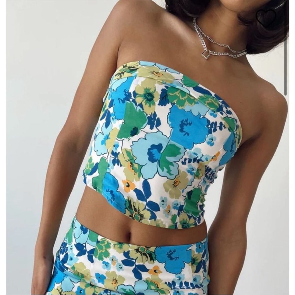Princess Polly Chadwick Floral Tube Top in Blue & Green